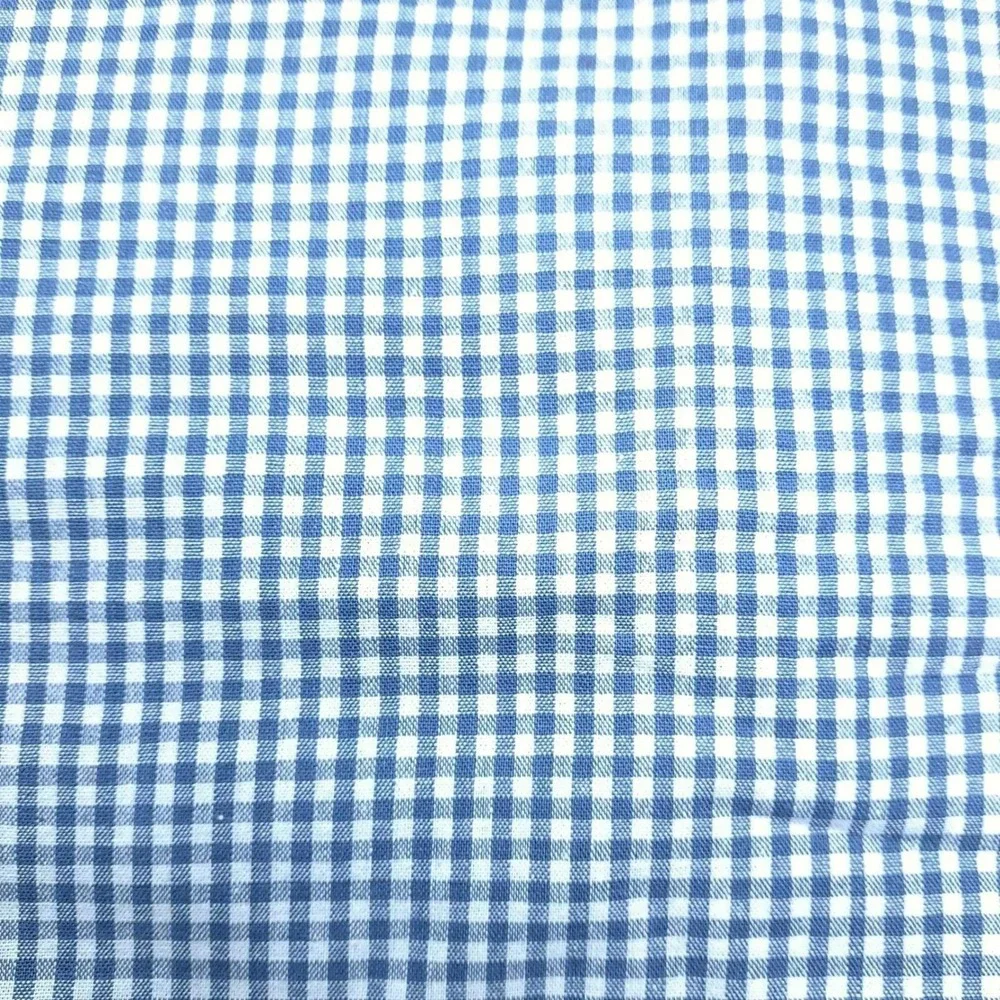 Vintage Blue White Gingham Linen Fabric 124